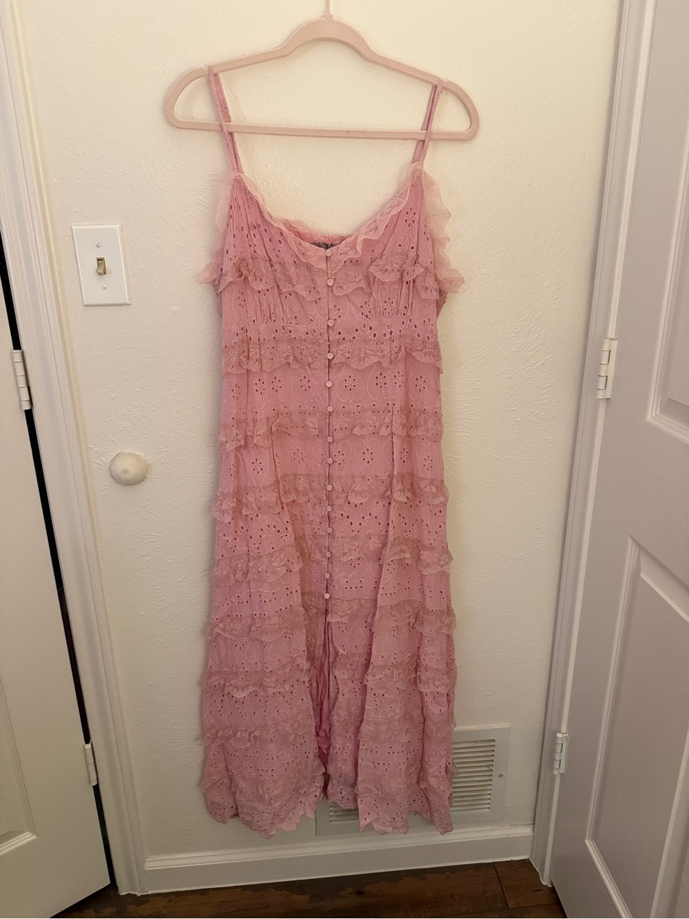 Lulu's Dusty Pink Eyelet Ruffle Maxi Dress